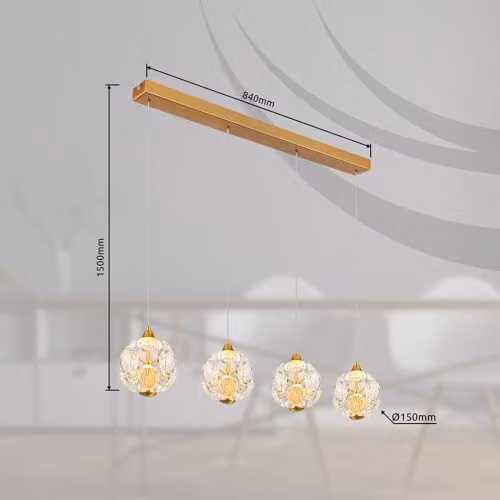 Globo Lighting Gold Metal and K9 Crystal LED Pendant Light, W/D/H: 93 x 15 x 150 cm – 4