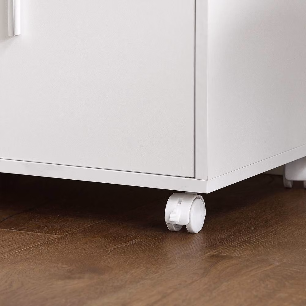 SoBuy Modern Compact Kitchen Trolley with Hinged Doors and Open Shelf in White – 3