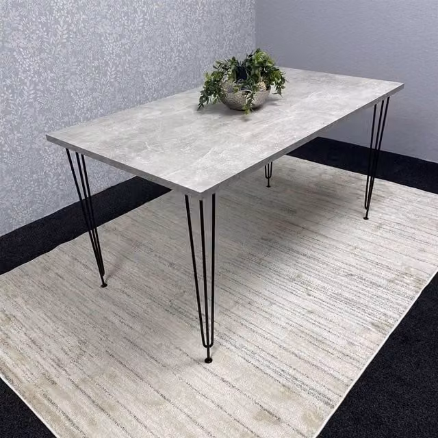 KOSY KOALA Modern Rectangular Dining Table with Metal Hairpin Legs in Grey and Brown, W: 140 cm, D: 80 cm, H: 75 cm