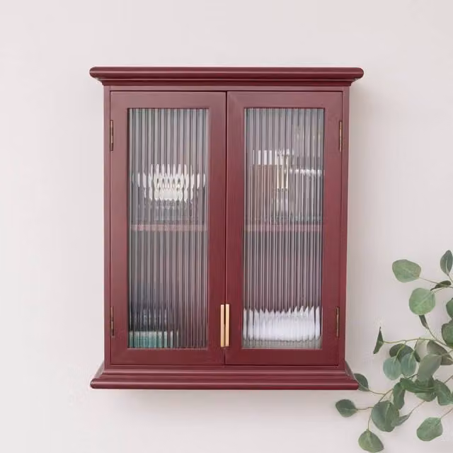 Melody Maison Mulberry Red Reeded Glass Wall Cabinet in Dark Red