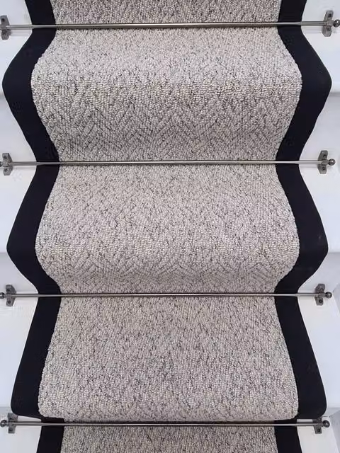RainbowHome Herringbone Mirage Grey Stair Runner with 100% Cotton Black Border in Light Grey, W: 65 cm, L: 700 cm