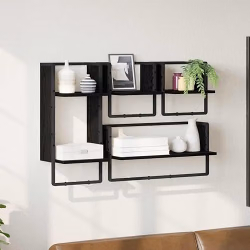 vidaXL Set of 4 Wall-Mounted Shelves in Black, W: 65 cm, D: 25 cm, H: 30 cm – 2