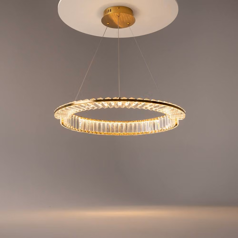 Netlighting Krone Modern 60cm Pendant Light in Gold and Brass with Crystal Shade, 3000K Warm White LED, 2340lm – 2