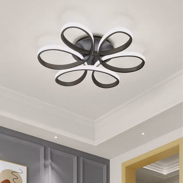 Komore Large Dimmable Acrylic Petal LED Semi Flush Ceiling Light in Black