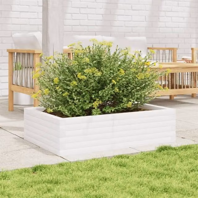 Berkfield Home Decorative White Solid Wood Pine Garden Planter W: 90 cm, D: 60 cm, H: 23 cm – 1