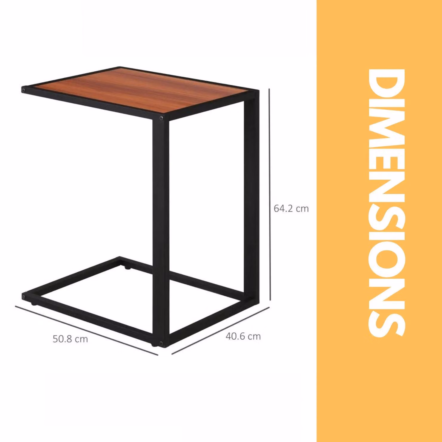 Pirlo Plush C Shaped Side Table in Walnut and Black, W/D/H: 40.6 x 40.6 x 64.2 cm – 5
