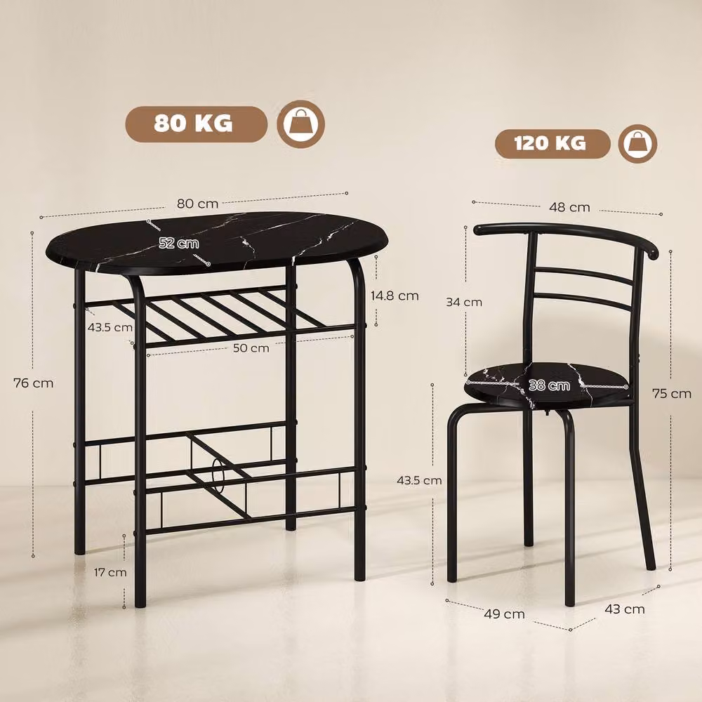 STILVORA Modern Dining Set with Table and 4 Chairs in Black with Wooden Structure – 3