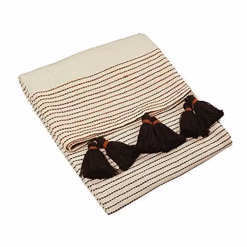 Riva Home Woven Cotton Striped Throw with Fringes in Brown, Black and Multicolour, W/D/H: 150 x 125 x 125 cm