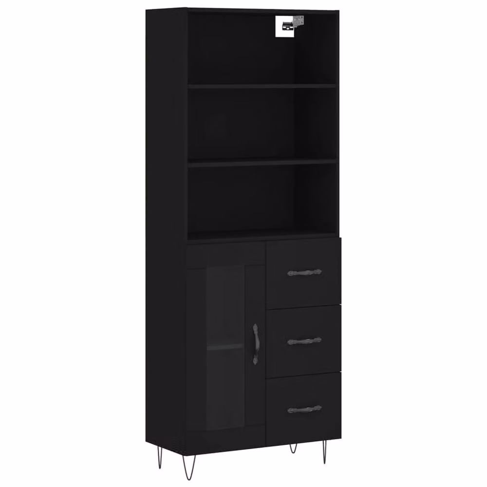 Berkfield Home Modern Black Highboard with Glass Doors, W/D/H: 69.5 x 34 x 180 cm – 3