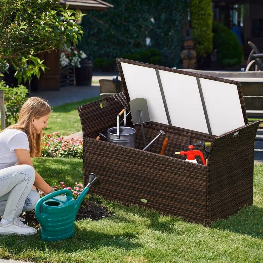FORGEVIO Brown PE Wicker Outdoor Storage Bench for your Patio and Garden – 6