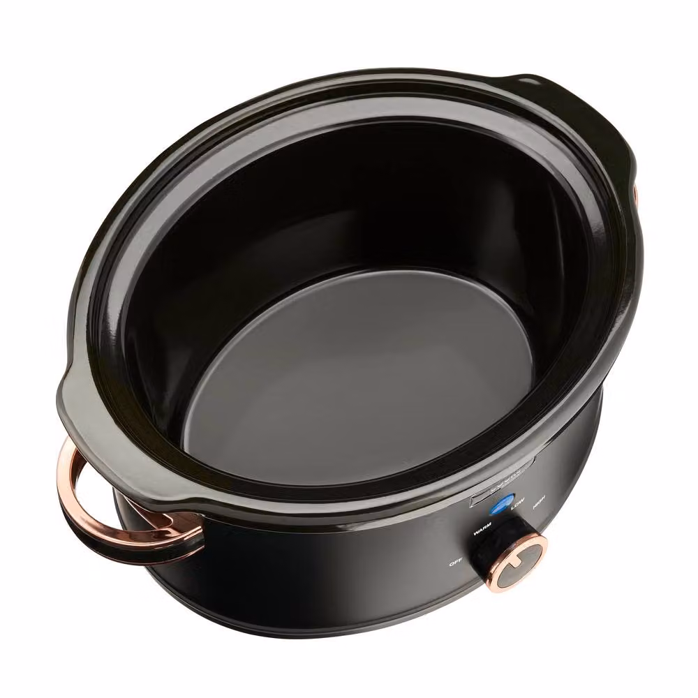 Cooks Professional 3.5L Slow Cooker with Glass Lid and Removable Dishwasher Safe Bowl in Black and Rose Gold – 4