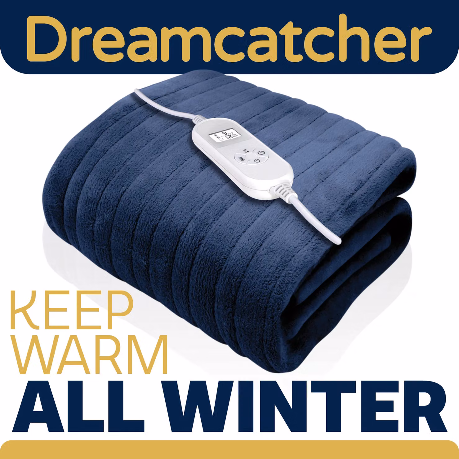 Dreamcatcher XL Electric Heated Double Fleece Over Blanket in Navy Blue – 7
