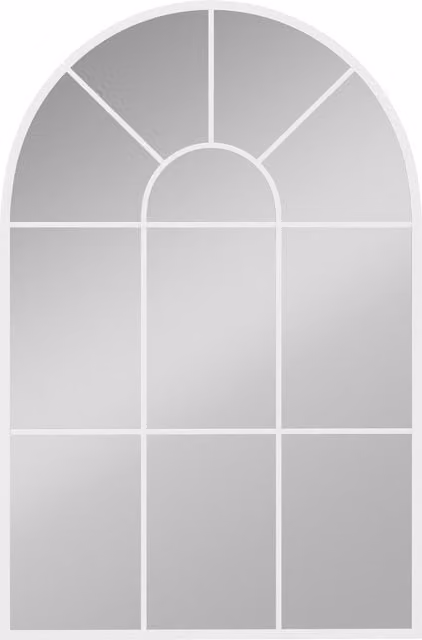 HOMCOM White Arched Grid Wall Mirror with Retro Geometric Metal Frame W: 90 cm, H: 90 cm