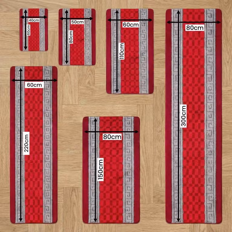 Smart Living Non Slip Striped Hallway and Kitchen Door Mat in Grey and Red, W: 80 cm, D: 50 cm