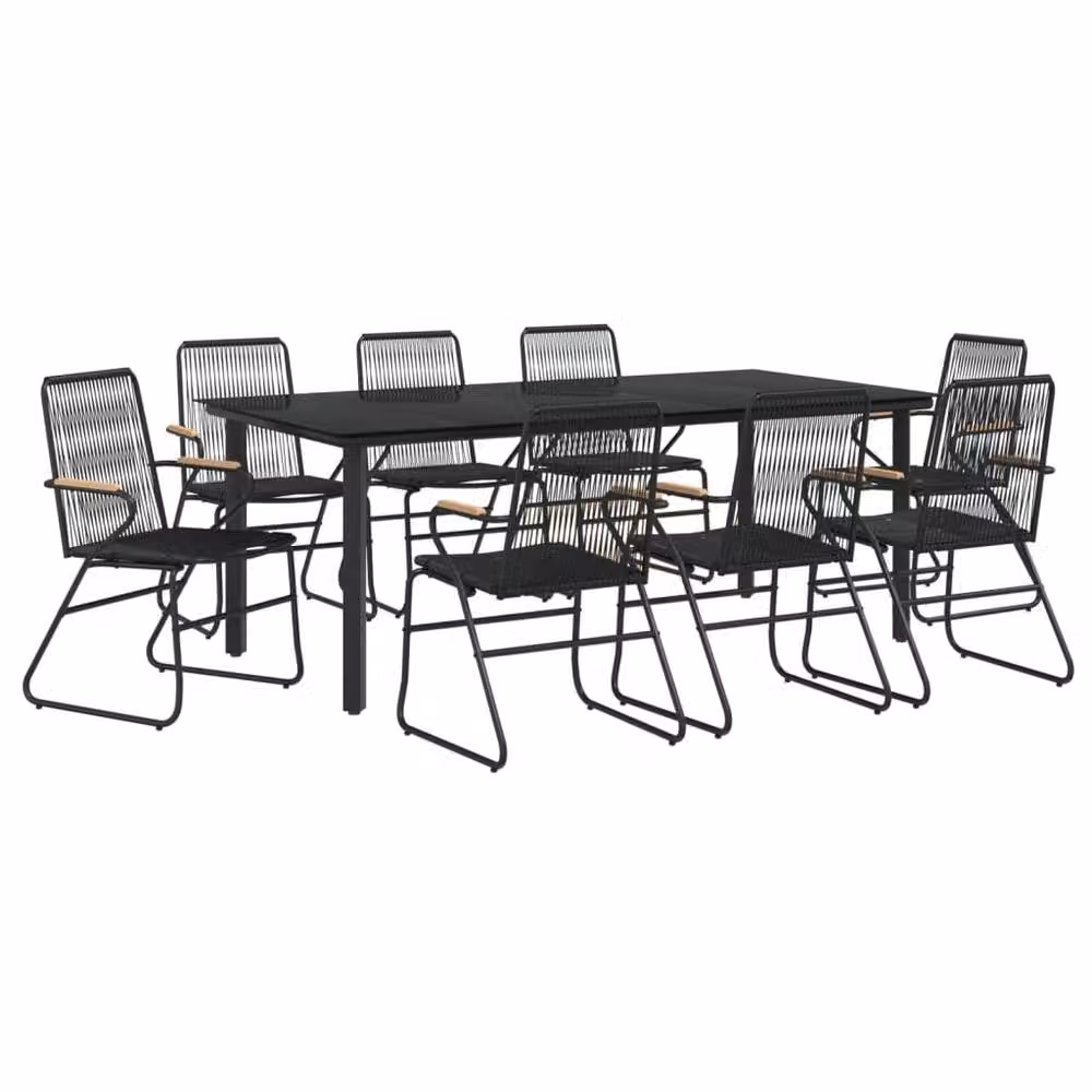 Berkfield Home 9 Piece Modern Garden Dining Set in Black PVC Rattan with Metal and Glass Details – 3