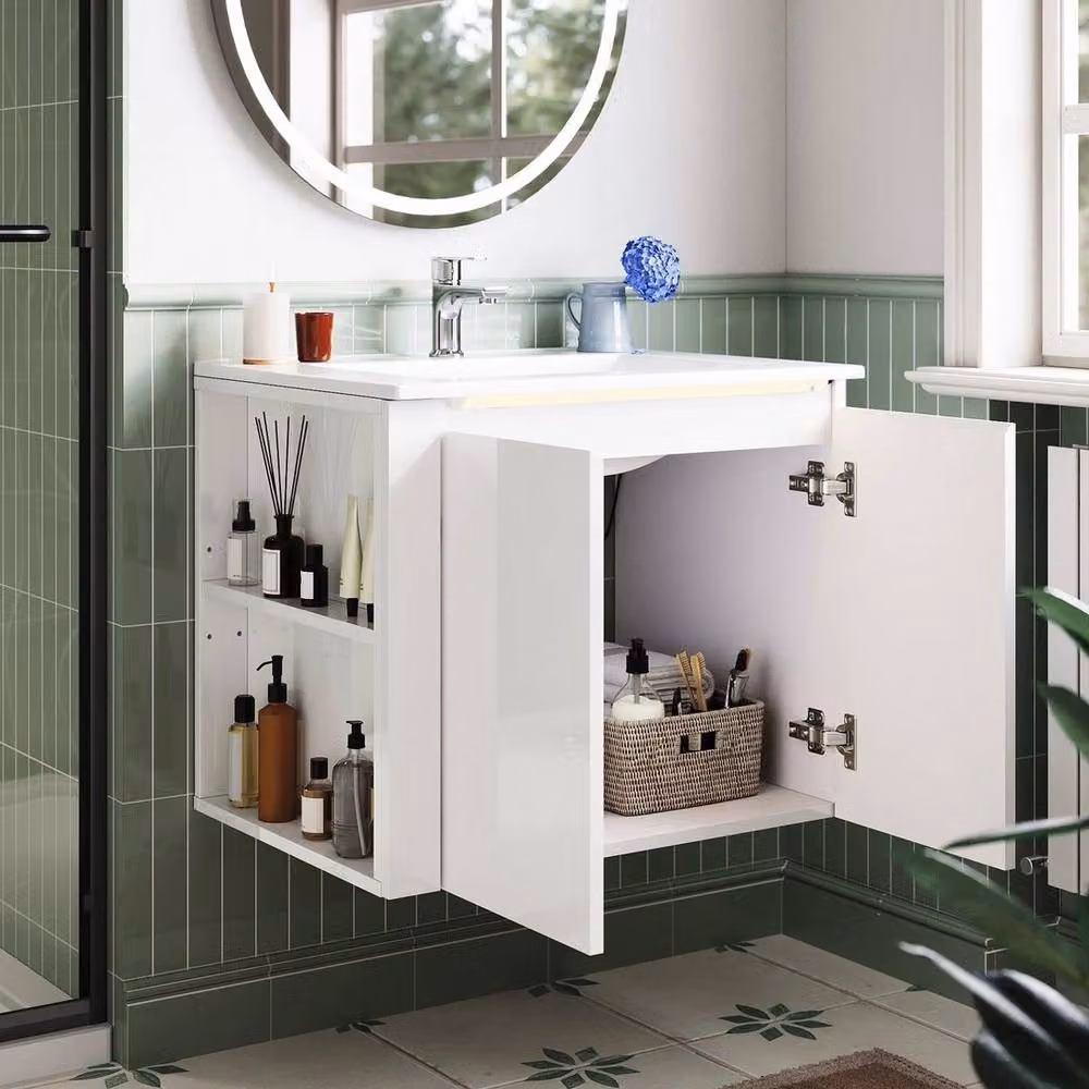 FORGEVIO High Gloss White Wall Mounted Bathroom Vanity Unit with LED Lighting – 4