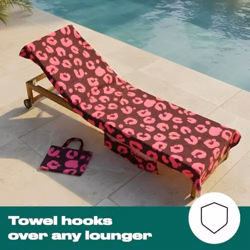 OHS Burgundy Abstract Leopard Print Microfibre Beach Towel with Bag, W: 75 cm, L: 215 cm – 5