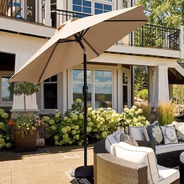 Yaheetech 2.3m Patio Umbrella with 6 Ribs in Tan Polyester and Metal