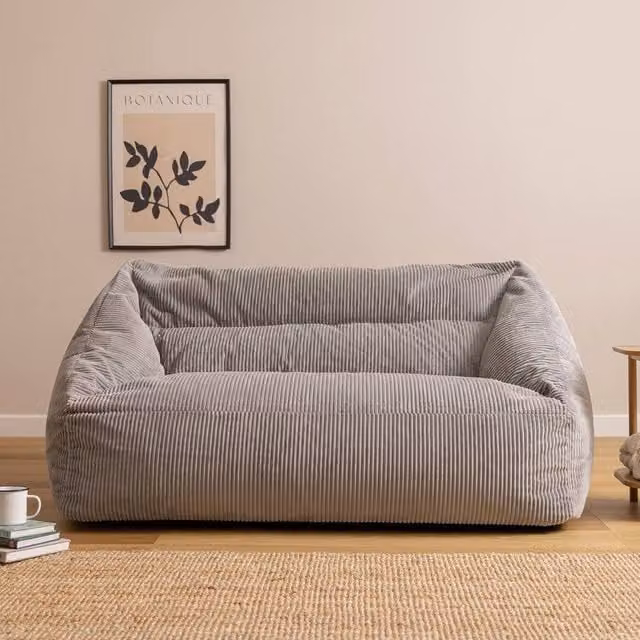 icon Cecilia Cord Fabric Bean Bag Sofa in Grey W/D/H: 160 x 160 x 93 cm