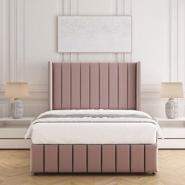 BSSPOKE Zoe Plush Velvet Divan Bed Set with 54 inch Headboard and Mattress in Pink, W/D/H: 90 x 190 cm