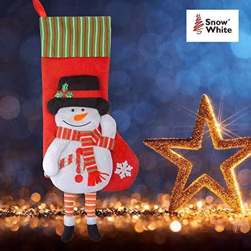 VFM e-Store Snowman Design Long Leg Christmas Stockings in White, Red and Green, Height: 54 cm – 4