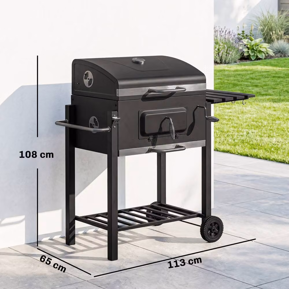 Rolipo Charcoal Grill with Height-Adjustable Coal Pan, Warming Rack and Thermometer, Black – 5