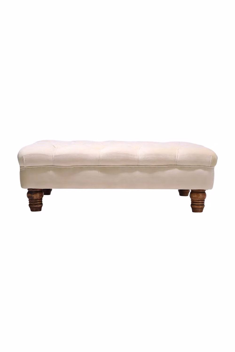 Living and Home Beige Buttoned Velvet Rectangular Ottoman Footstool with Gourd-shaped Legs – 2