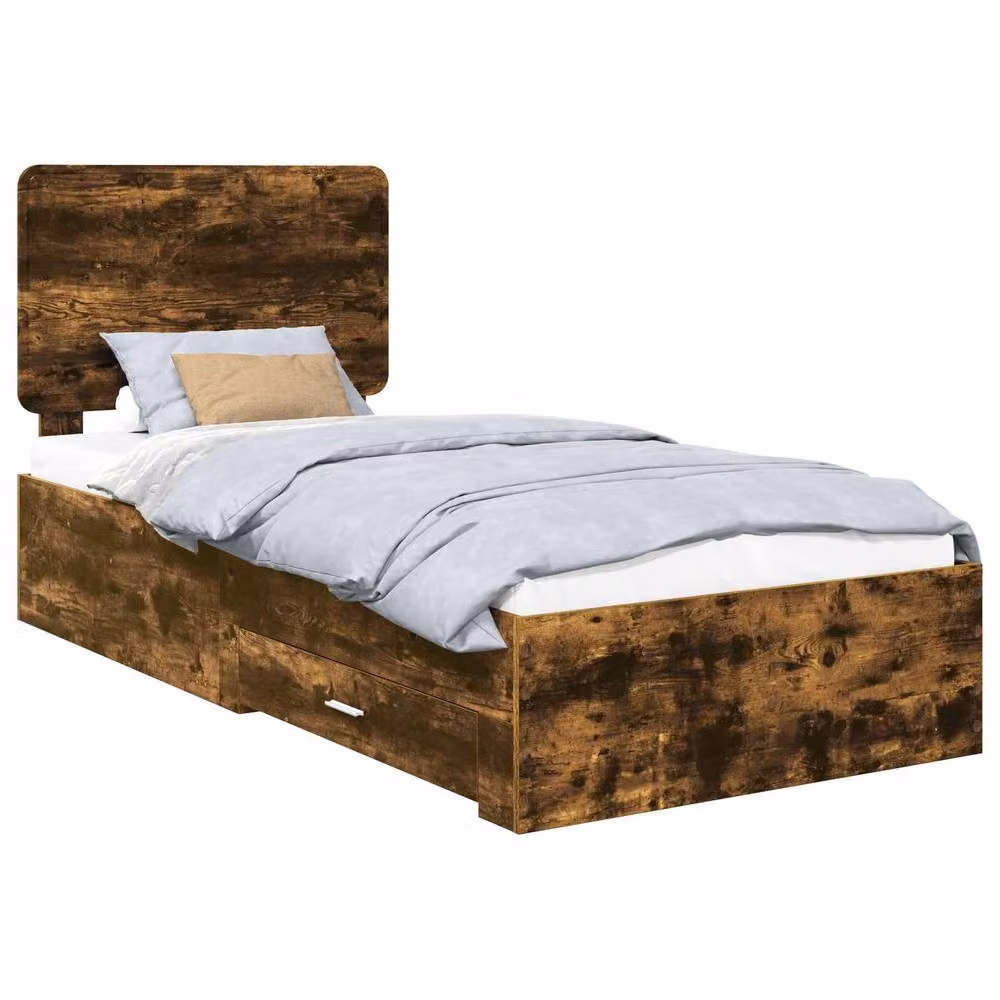 Berkfield Home Modern Bed Frame with Headboard in Smoked Oak Brown, W/D/H: 90 x 190 cm – 2