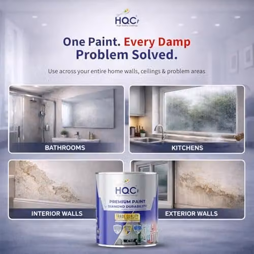 HQC Paints Anti Damp and Mould Resistant Interior Wall and Ceiling Paint, Matt Finish, Yellow, 1 l – 2