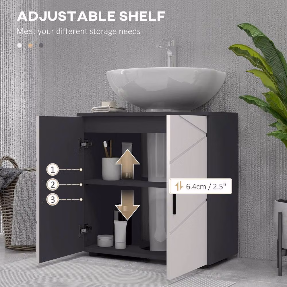 STILVORA Grey Under Sink Bathroom Cabinet with Soft Close Hinged Doors and Internal Shelves – 7