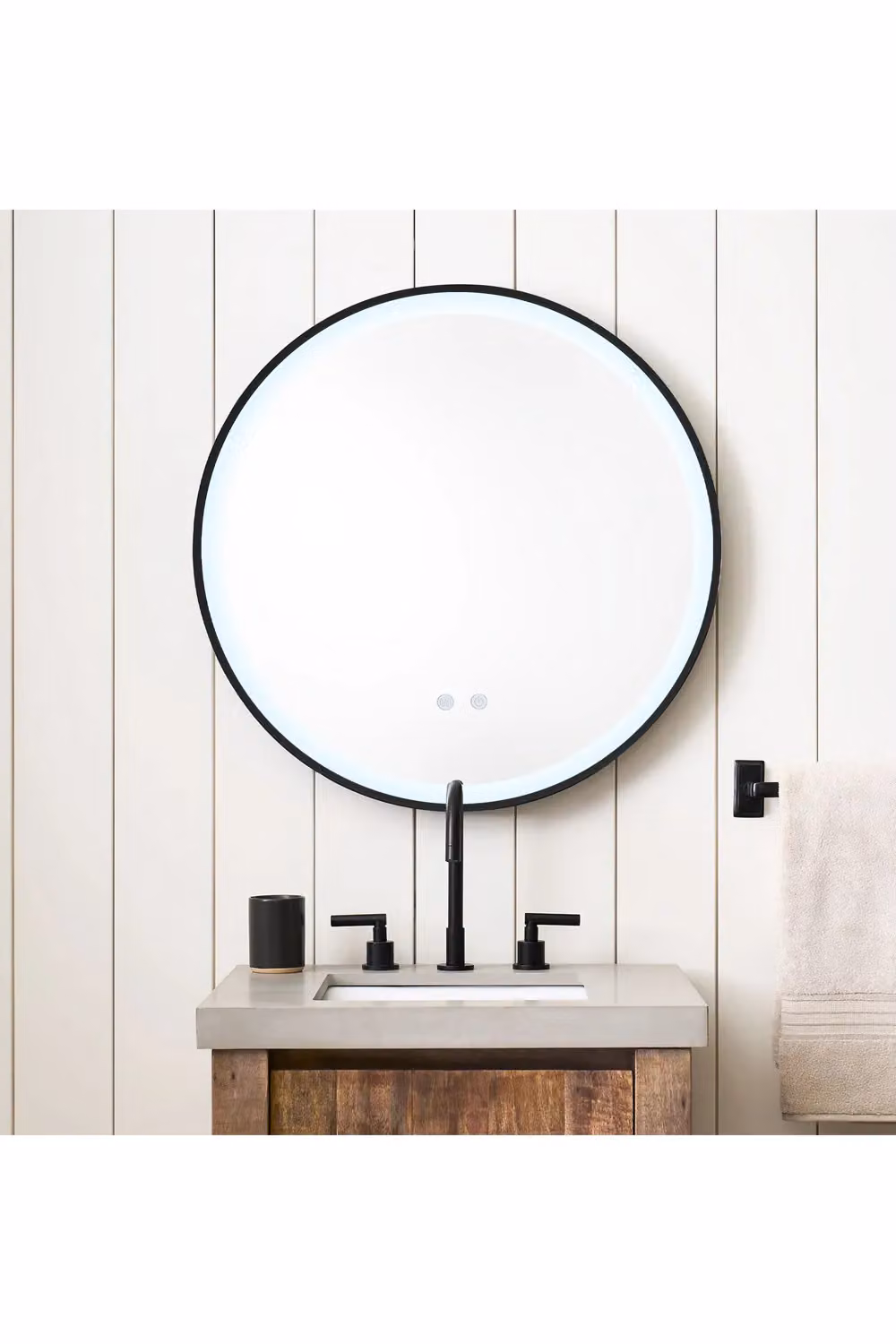 Living and Home Round Metal Framed LED Bathroom Wall Mirror in Black, Diameter: 80 cm – 2
