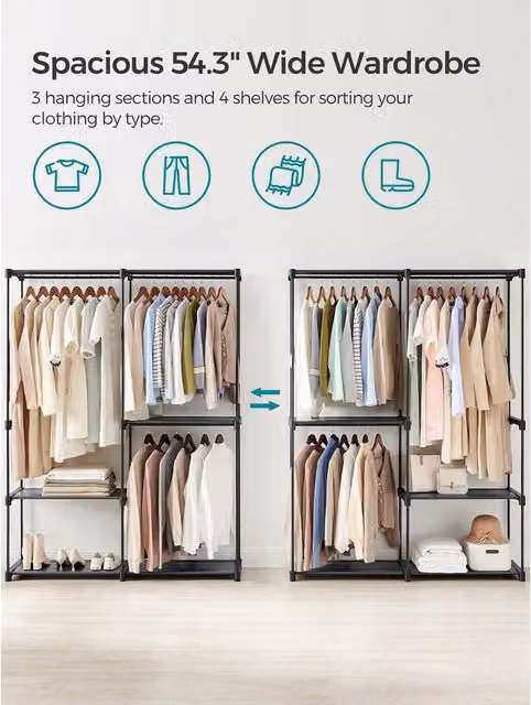 SONGMICS Portable Garment Closet with Storage Shelves, Black