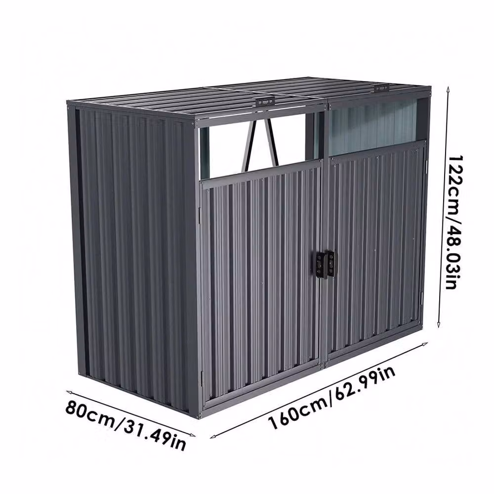 Kelvenix Double Garden Rubbish Dustbins in Dark Grey, Galvanised Steel – 2