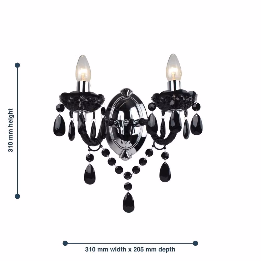 First Choice Lighting Marie Therese Style Twin LED Wall Light in Black and Chrome – 3