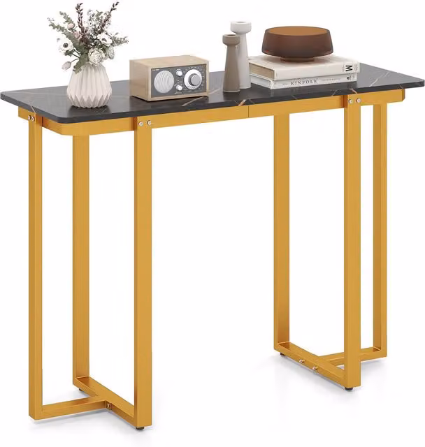 Gymax Modern Faux Marble Console Table with Gold Metal Frame – 1
