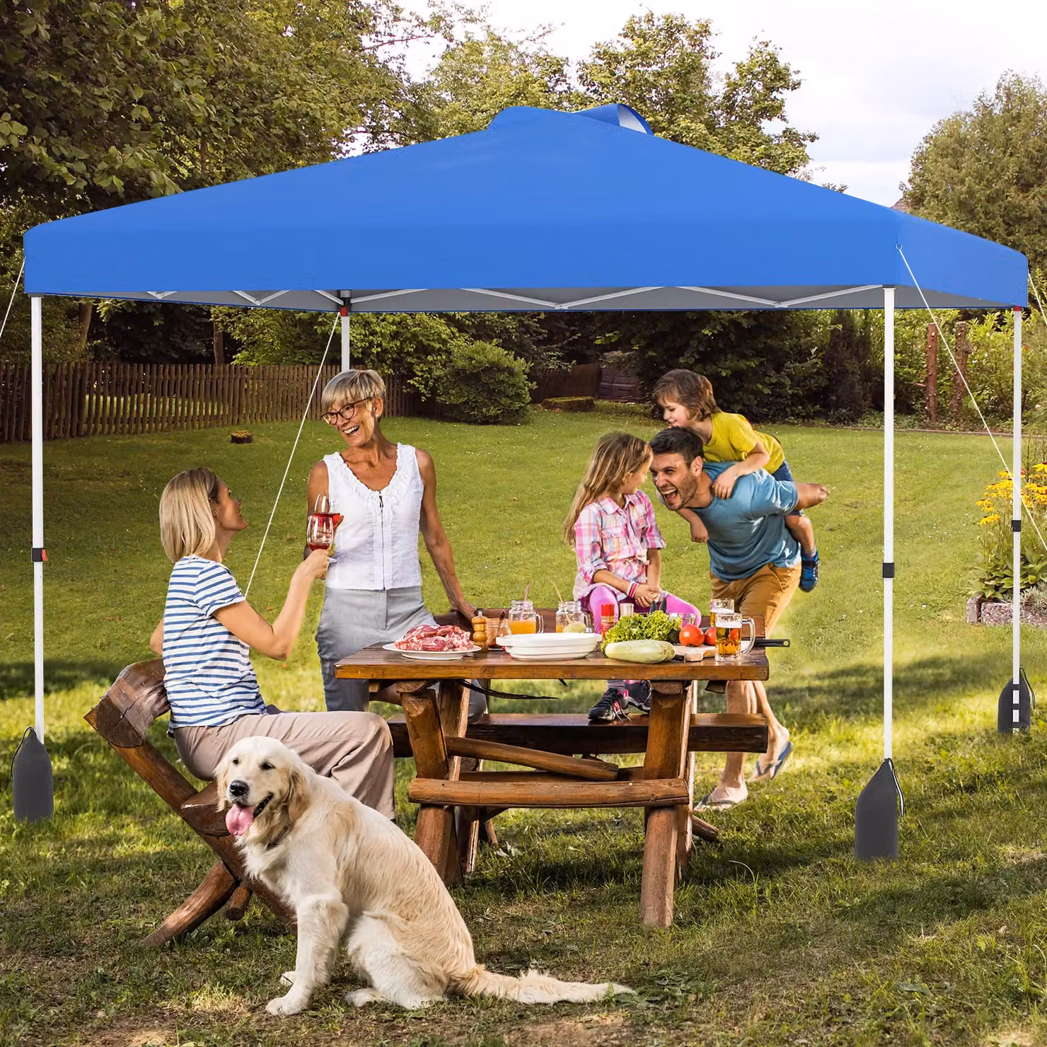 Costway Pop up Canopy Tent with 1 Sidewall and Wheeled Bag, Blue, W: 300 cm x D: 300 cm x H: 266 cm – 2