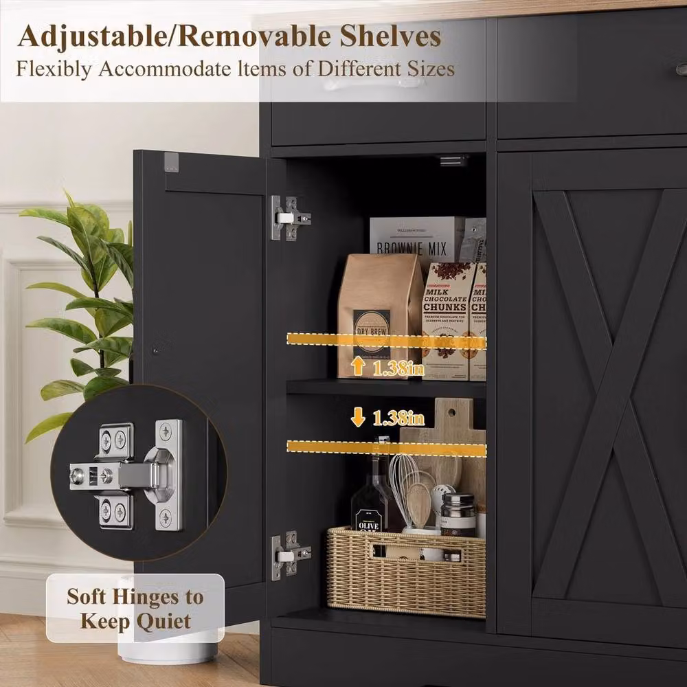PAWNORA Antique Black Sideboard Storage Cabinet – 3