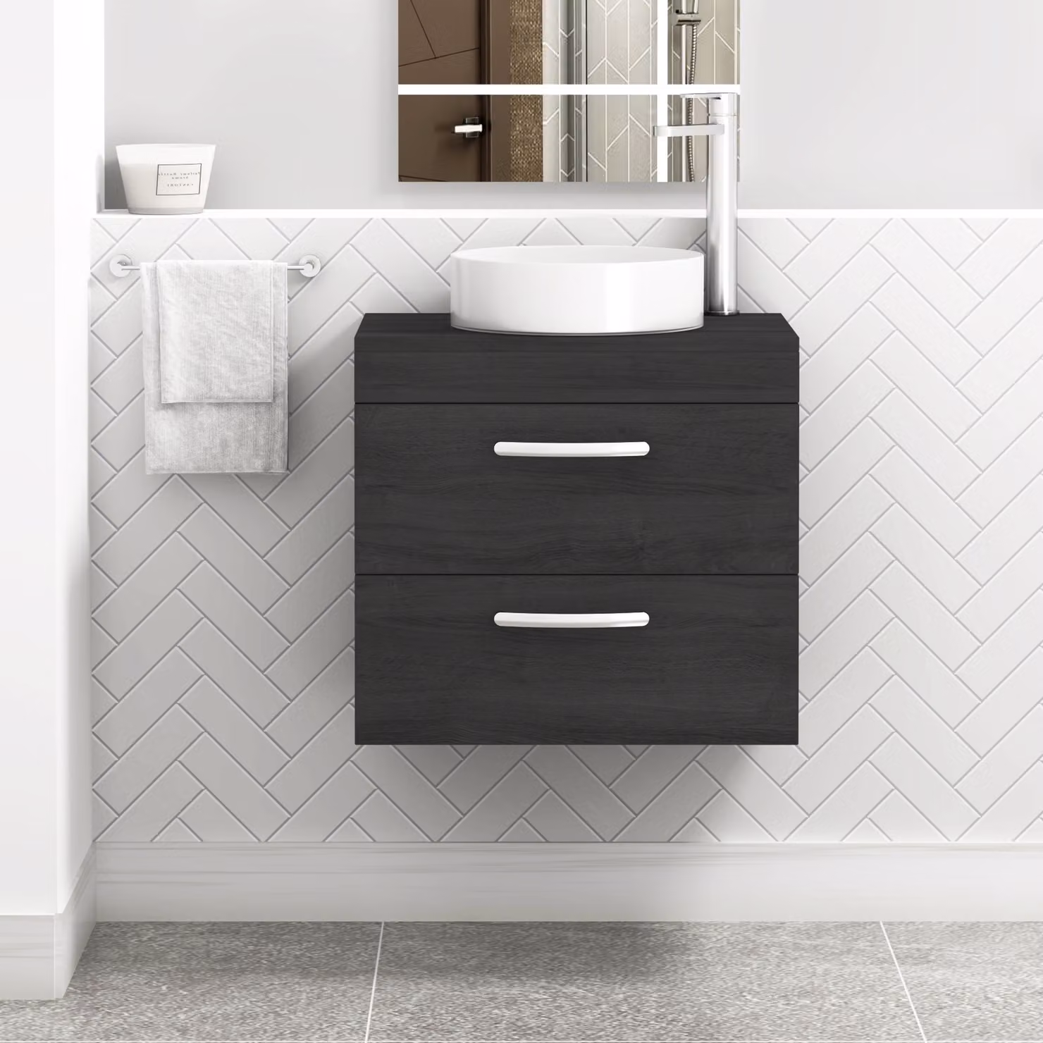Royal Bathrooms Turin 800mm Wall Hung Vanity Unit with 2 Drawers and Countertop Basin in Matt Black