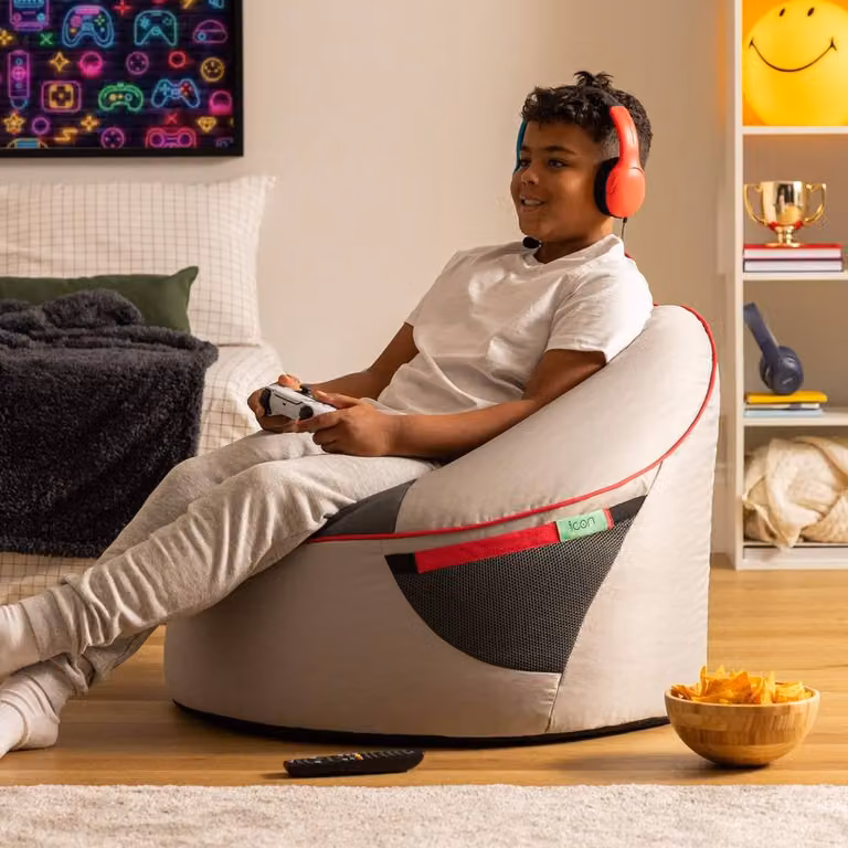 icon Alpha Kids Gaming Bean Bag in Grey, Small