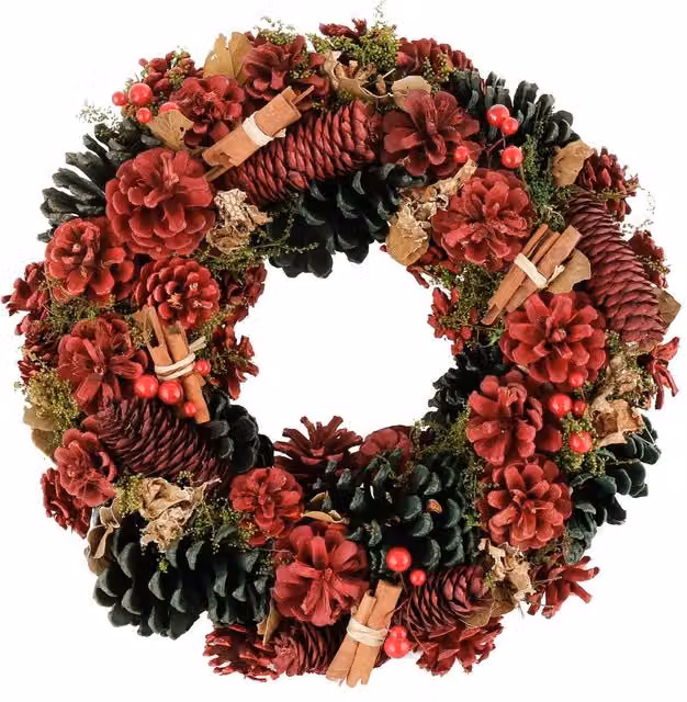 Dibor Red and Green Christmas Wreath with Cinnamon Pine Leaves, Diameter: 36 cm – 1