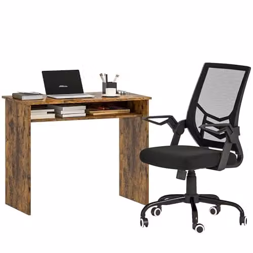 HOMCOM Modern Home Office Furniture Set with Desk, Office Chair and Shelf in Brown and Black
