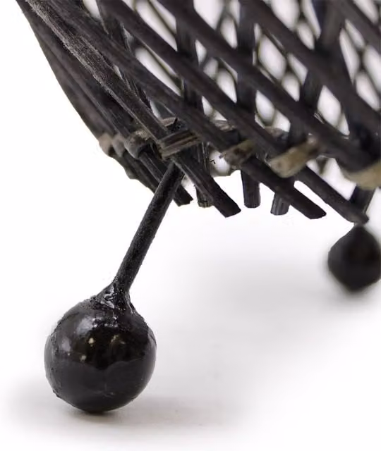KDMK Black Rattan and Wood Tabletop Lamp with Bulb Included