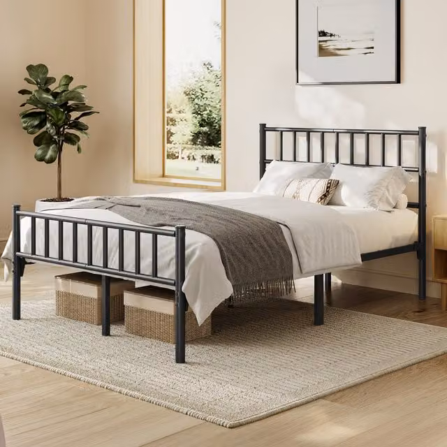 Yaheetech Industrial Metal Bed Frame in Black, 140 x 200 cm