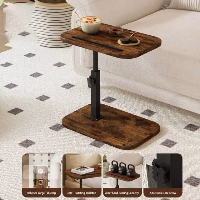 NESTLUNE C-Shape Side Table in Brown with Height Adjustable and 360 Degree Rotating Top