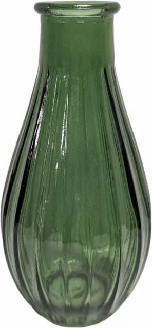 Kingsbury Gifts Modern Green Glass Bud Vase with Striped Grooved Finish