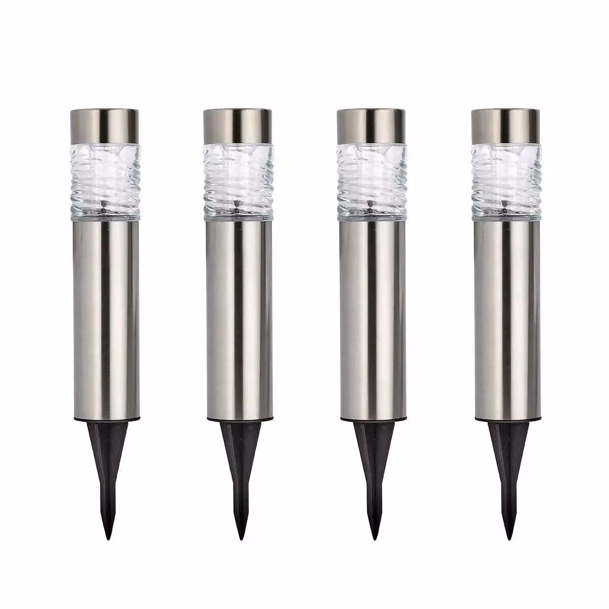 Marco Paul Pack of 4 Silver Stainless Steel Solar LED Stake Lights, Height: 39 cm – 2