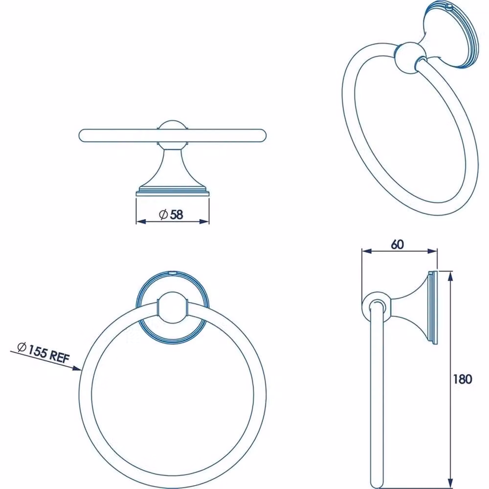 KORVIXA Traditional Wall Mounted Towel Ring Holder in Silver Stainless Steel – 2