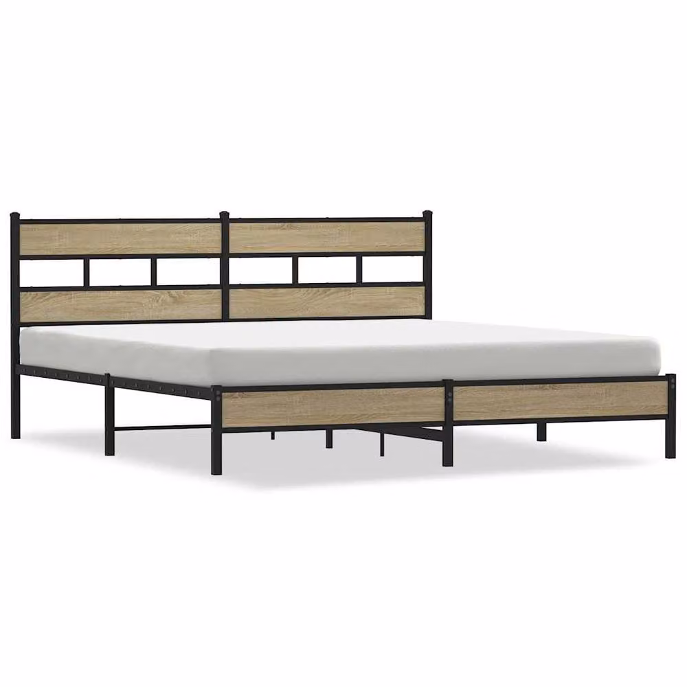 Berkfield Home Metal and Wood Bed Frame in Sonoma Oak and Brown, W/D/H: 200 x 91.5 x 206 cm – 2