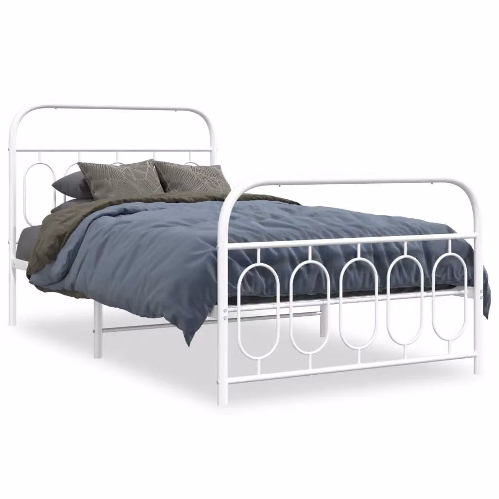 Berkfield Home Metal Bed Frame with Footboard, White, W/D/H: 100 x 200 cm – 2