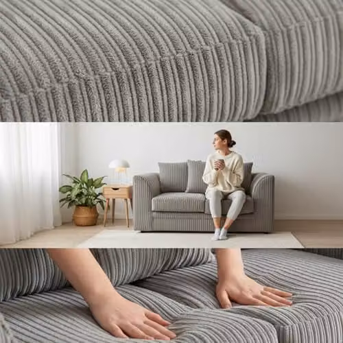 Bliss Furniture Jumbo Cord Scatter Back 2-Seater Sofa in Silver Grey, W/D/H: 155 x 87 x 75 cm – 2